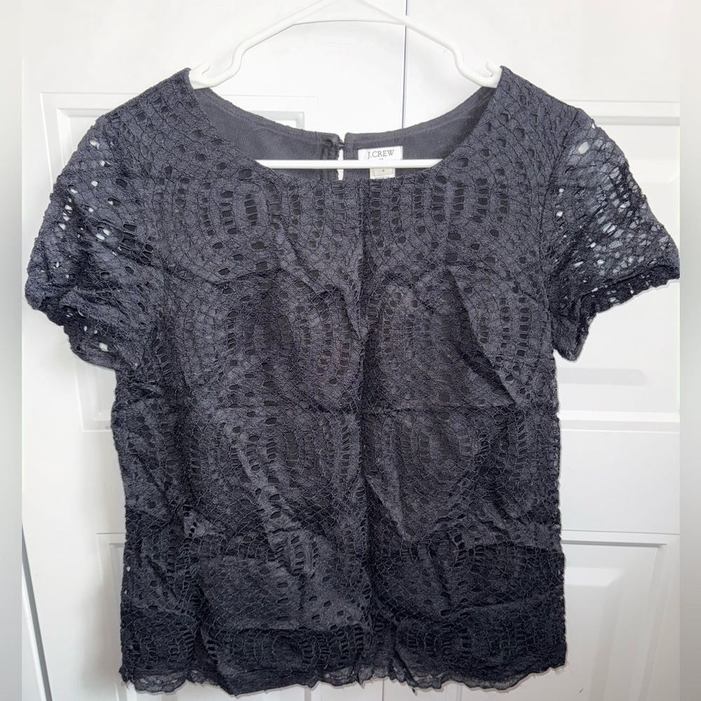 J. Crew Women's Black Short Sleeve Lace Blouse size 4